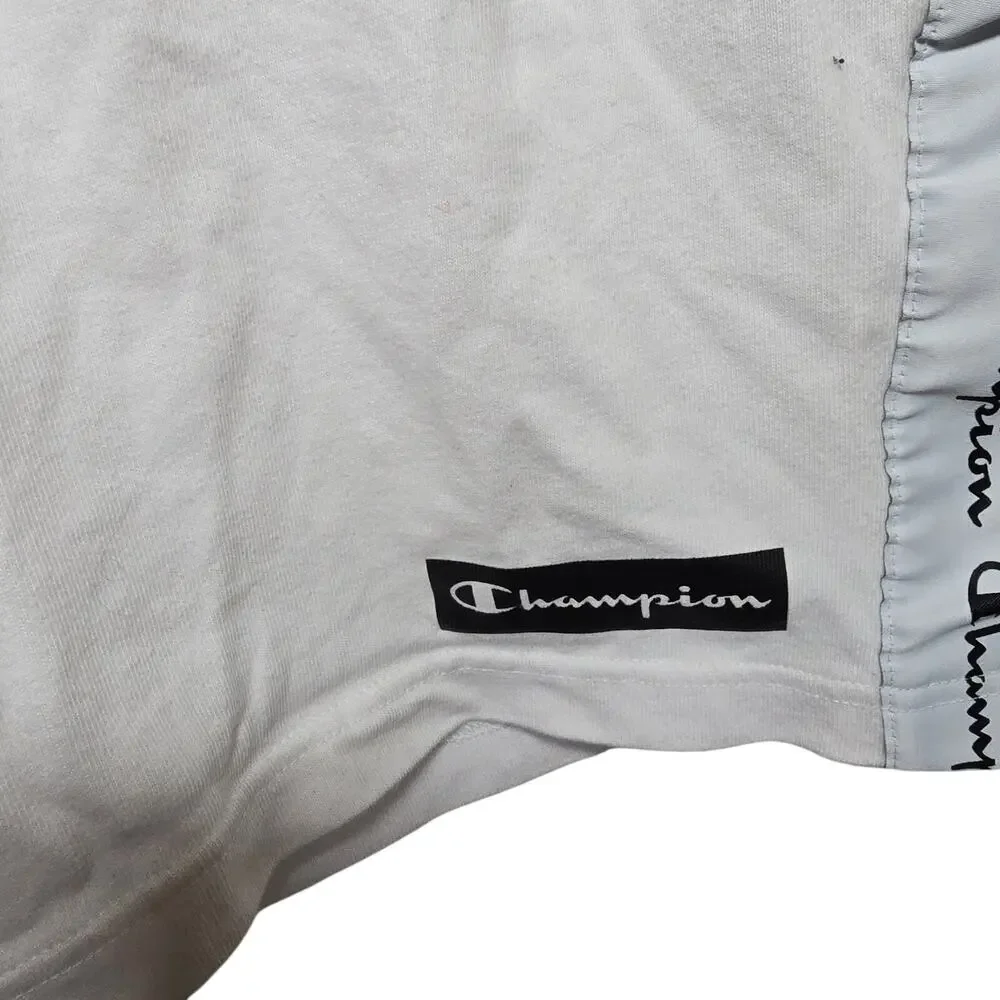 Vintage Mens Champion White Shorts Side Stripe Pockets Cotton Size Med Tie Waist